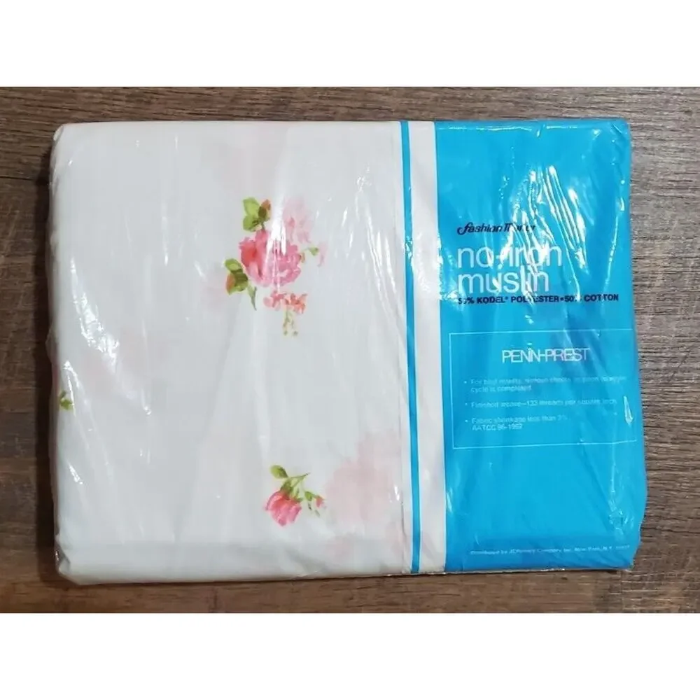 Fashion Manor JC Penny Muslin Roses Twin Flat Sheet VTG NOS